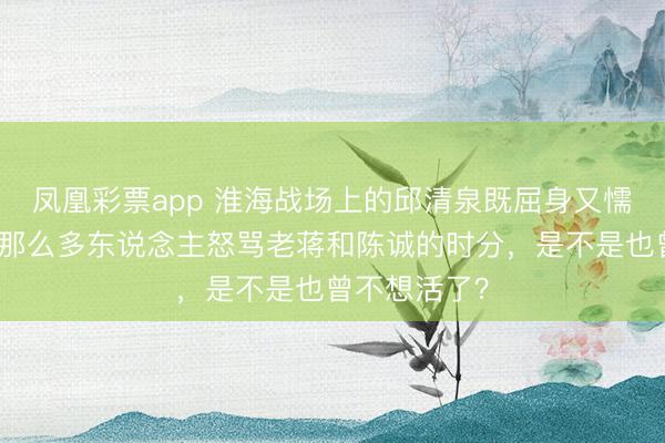 凤凰彩票app 淮海战场上的邱清泉既屈身又懦弱：他当着那么多东说念主怒骂老蒋和陈诚的时分，是不是也曾不想活了？